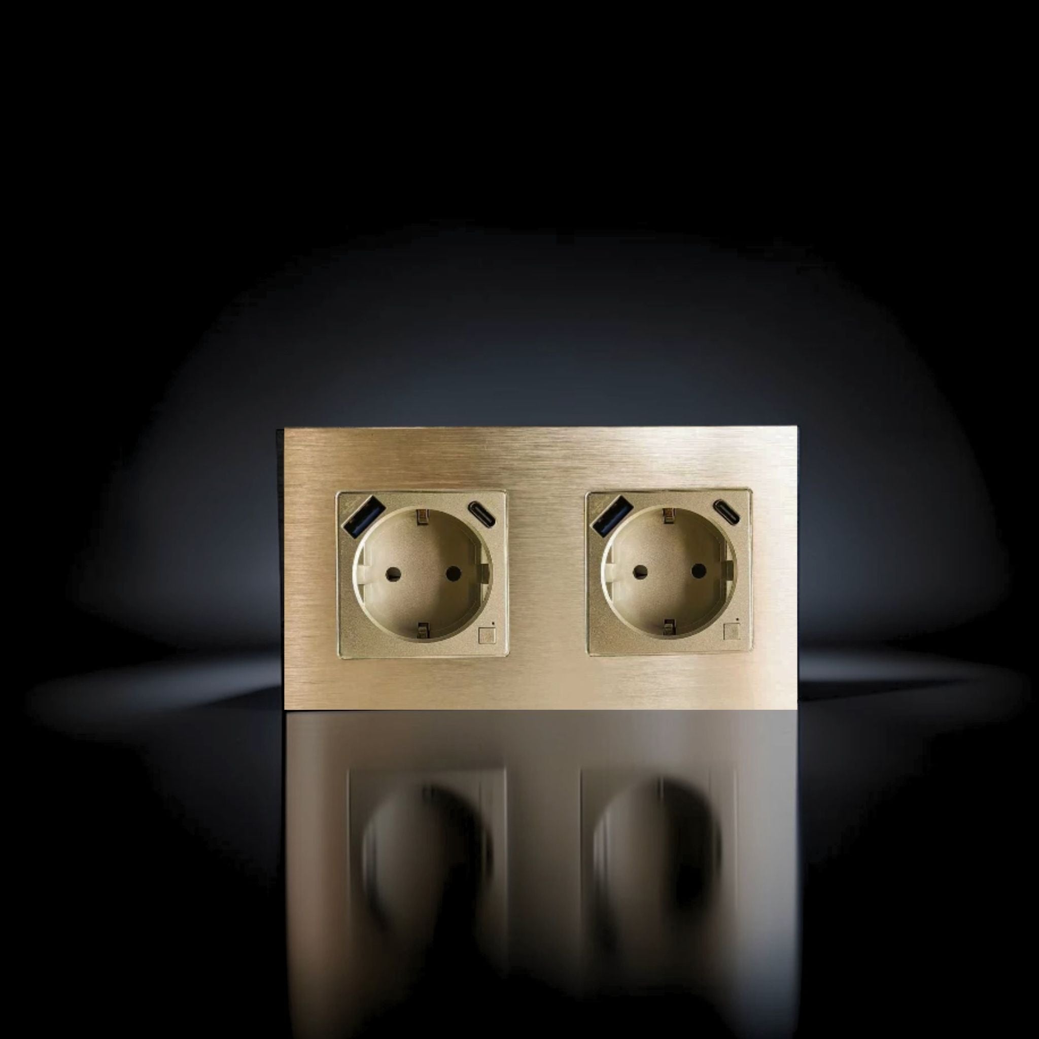 ISH059 Gniazdko podwójne z ramką aluminiową, porty USB-A i Type-C