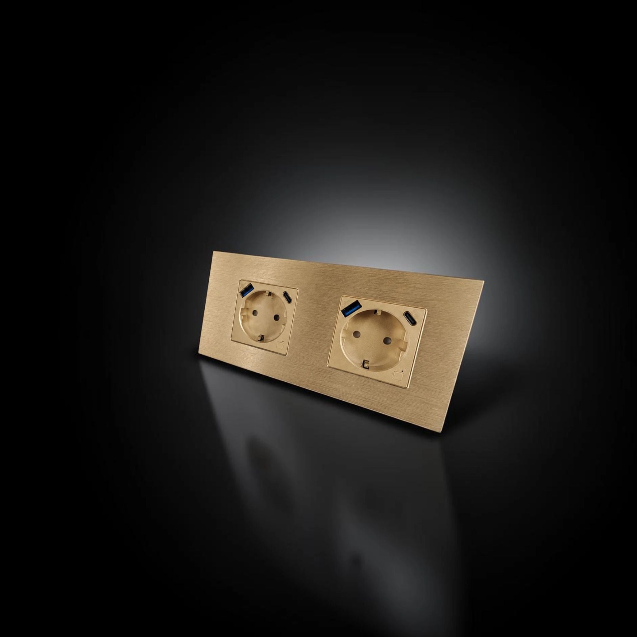 ISH059 Gniazdko podwójne z ramką aluminiową, porty USB-A i Type-C