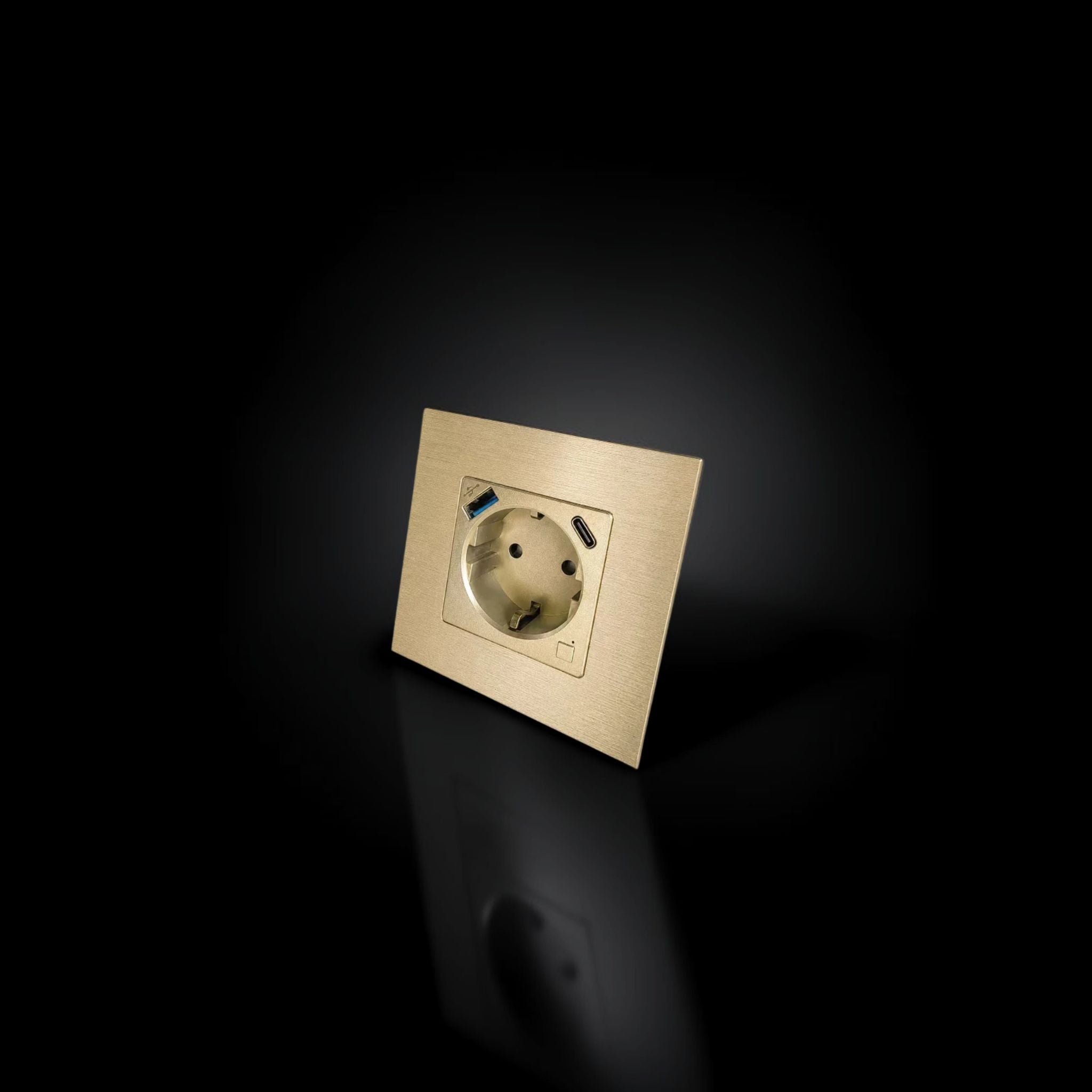 ISH060 Gniazdko pojedyncze z ramką aluminiową, porty USB-A i Type-C