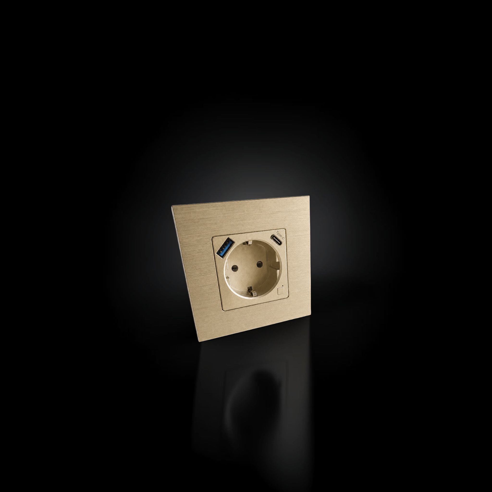 ISH060 Gniazdko pojedyncze z ramką aluminiową, porty USB-A i Type-C