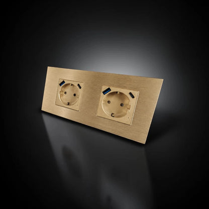 ISH059 Dviguba rozetė su aliuminio rėmeliu, USB-A ir Type-C jungtimis – Auksinė