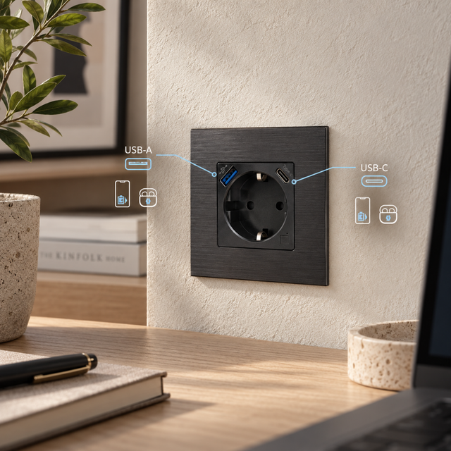 USB-A- und USB-C-Anschlüsse mit 20 W Schnellladung