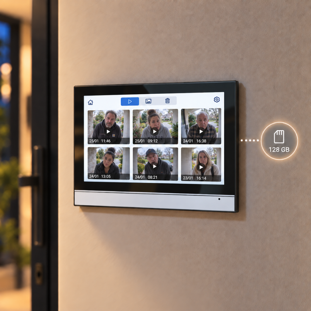 Do 128 GB pamięci: nagrania z wizyt są przechowywane w samym monitorze.