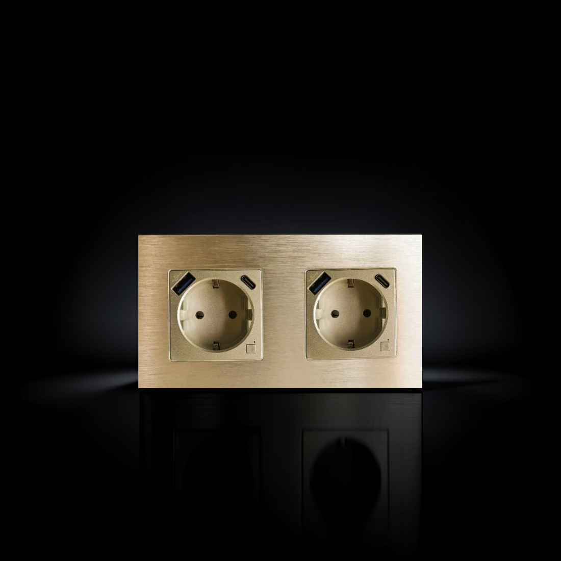 ISH059 Doppelsteckdose mit Aluminiumrahmen, USB-A und USB-C