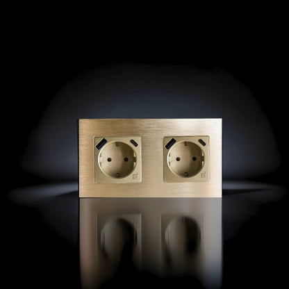 ISH059 Gniazdko podwójne z ramką aluminiową, porty USB-A i Type-C