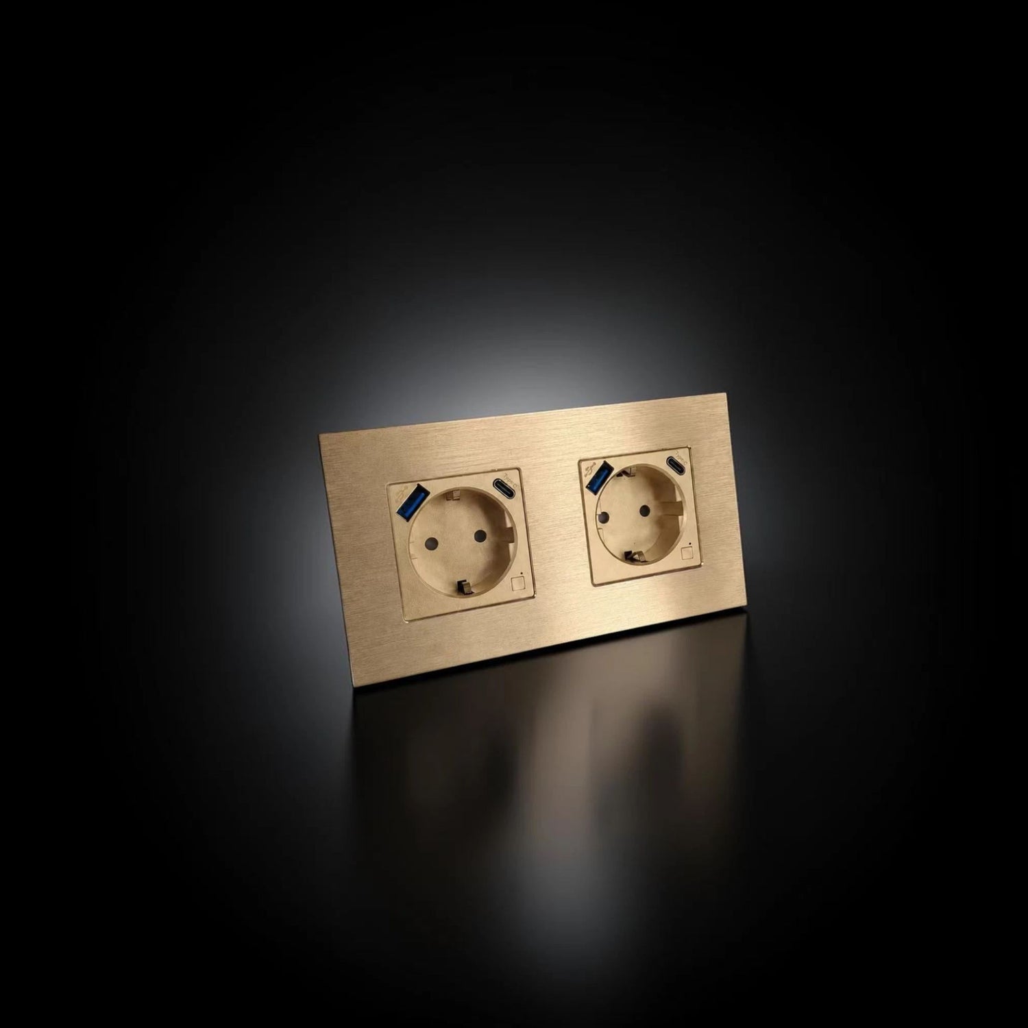 ISH059 Gniazdko podwójne z ramką aluminiową, porty USB-A i Type-C