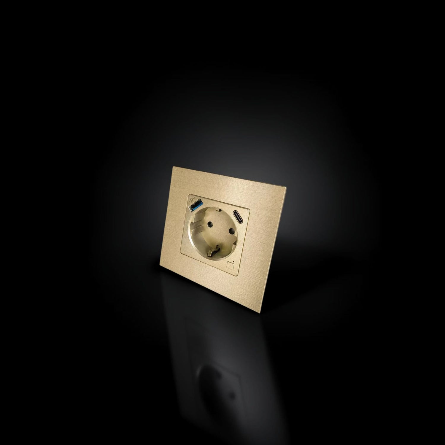 ISH060 Gniazdko pojedyncze z ramką aluminiową, porty USB-A i Type-C