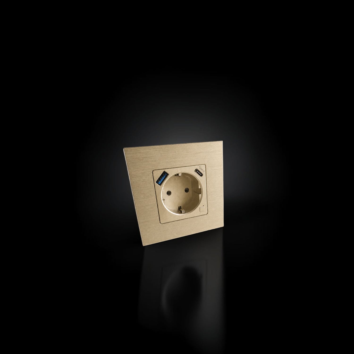 ISH060 Gniazdko pojedyncze z ramką aluminiową, porty USB-A i Type-C