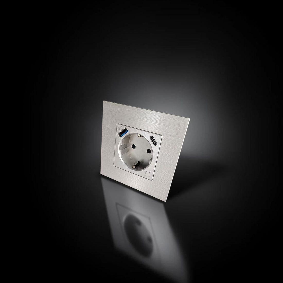 ISH060 Einfachsteckdose mit Aluminiumrahmen, USB-A und USB-C