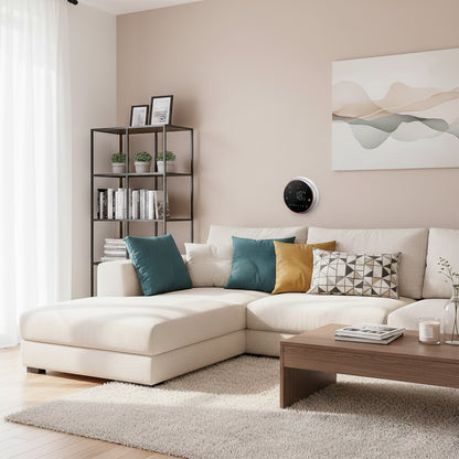 apvalus pilkas termostatas